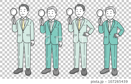 虫眼鏡を持つビジネスマン 斜め 107265439