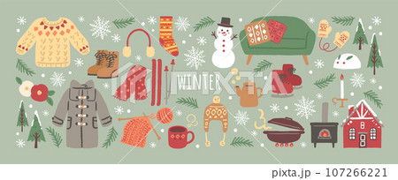 冬のかわいいアイテムのイラスト 冬のかわいいアイテムのイラスト 107266221
