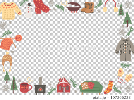 可愛的框架與冬季物品插圖 107266228