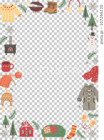冬のアイテムイラストのかわいいフレーム 107266230