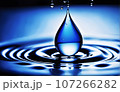 Waves of water drops falling to the surface of the water water droplets spread Blue background and lights 107266282