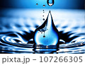 Waves of water drops falling to the surface of the water water droplets spread Blue background and lights 107266305