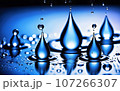 Waves of water drops falling to the surface of the water water droplets spread Blue background and lights 107266307
