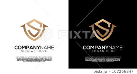 Vector golden shield S V letter logo. Creative logo inspiration Vector golden shield S V letter logo. Creative logo inspiration 107266847
