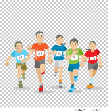マラソンで競い合う子供達 マラソンで競い合う子供達 107267336