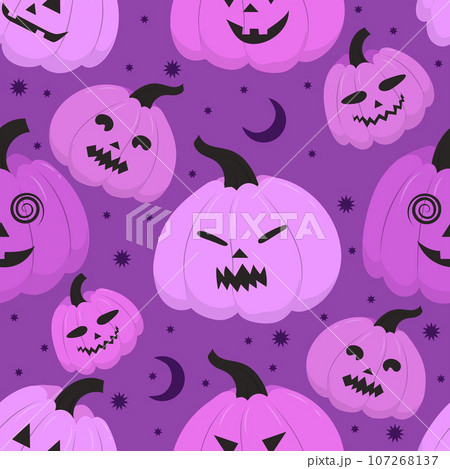 Seamless pattern of purple Halloween pumpkins. Seamless pattern of purple Halloween pumpkins. 107268137