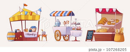 Street food market stalls with food Street food market stalls with food 107268205