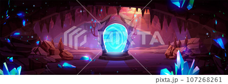Dark cave with gemstones and magic portal 107268261