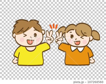 Boys and girls playing peace together_Early elementary school students_Toddlers Boys and girls playing peace together_Early elementary school students_Toddlers 107268560