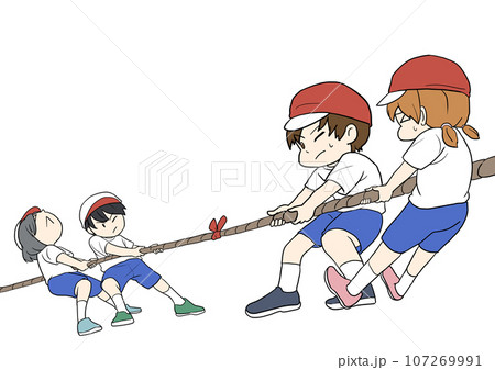 綱引きする小学生  107269991