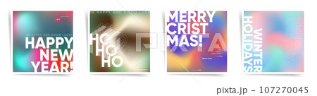 Set of Gradient Grid Christmas and New Year Square Cards with Vibrant Winter Hues and Elegant Typography for Festive Events and and Album Covers. Christmas Holidays Modern Gradient Collection.	 107270045