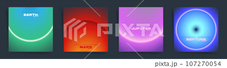 Neon Space Gradient Square Cards Set. Cyberpunk Sci-Fi and Space Neon Vibes. Abstract Futuristic Layouts with Earth and Mars Elements. Vector Minimal Tech Templates for Banners, Posts and Backdrops. Neon Space Gradient Square Cards Set. Cyberpunk Sci-Fi and Space Neon Vibes. Abstract Futuristic Layouts with Earth and Mars Elements. Vector Minimal Tech Templates for Banners, Posts and Backdrops. 107270054