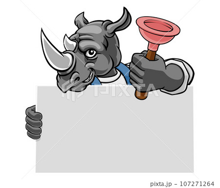 Plumber Rhino Plunger Cartoon Plumbing Mascot Plumber Rhino Plunger Cartoon Plumbing Mascot 107271264