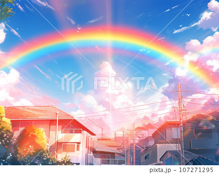 陽の光と虹のある風景 陽の光と虹のある風景 107271295