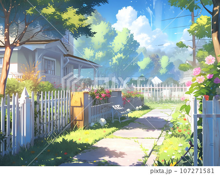 花のある住宅街の風景 花のある住宅街の風景 107271581