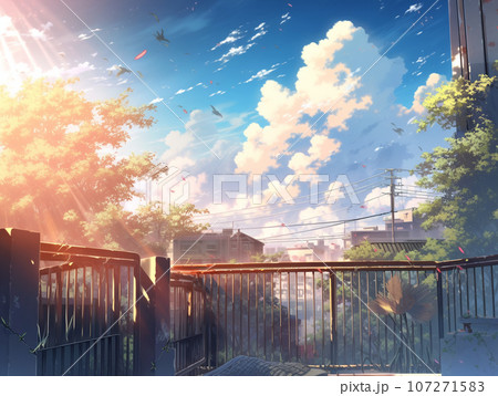 ベランダから見る朝の日差し 107271583