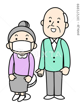 人物イラスト　風邪気味でマスクをした老人 107271999