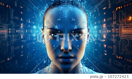 Artificial intelligence, Blue data background. 107272423