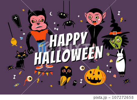 Spooky Halloween characters card Spooky Halloween characters card 107272658
