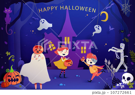 Paper art Halloween illustration 107272661