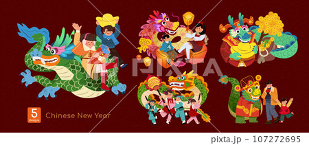 People and dragon CNY illustrations 107272695
