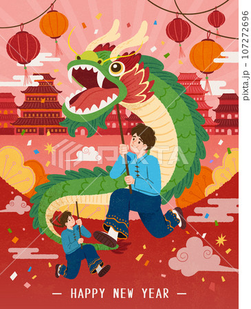CNY festive dragon dance poster CNY festive dragon dance poster 107272696