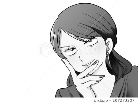 不敵に笑う女性 グレー 107273207