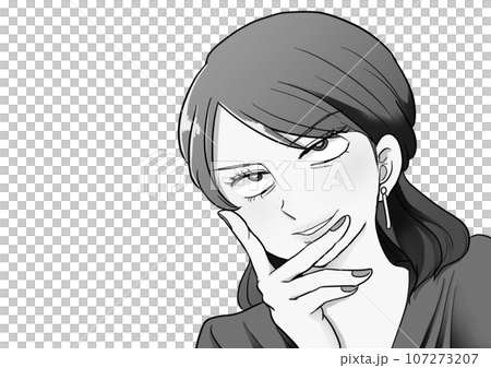 不敵に笑う女性 グレー 107273207