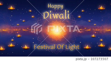 Traditional Happy Diwali Festival decoration background. Festival of lights concept. Traditional Happy Diwali Festival decoration background. Festival of lights concept. 107273507