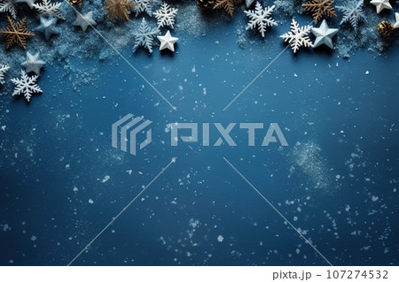 Blue Christmas background with snowflakes and empty space. Copy space for your text. Merry Xmas, Happy New Year. Festive backdrop. Generative AI. 107274532