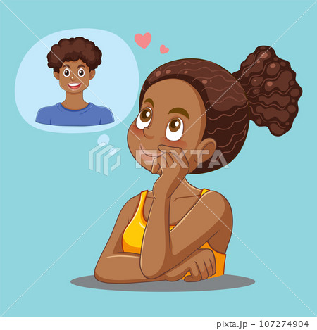 African American Teen Girl Thinking About Her Boyfriend 107274904