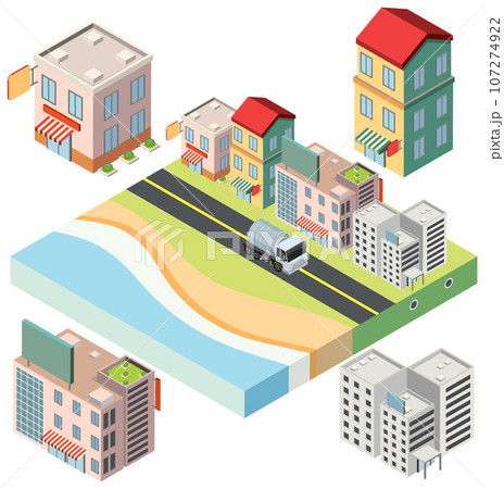Set of isometric village isolated Set of isometric village isolated 107274922