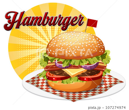 Delicious Hamburger with text icon 107274974