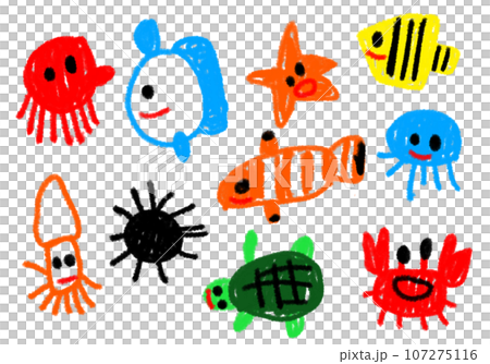 子供が描いたような、海の生き物のイラスト素材 [107275116] - PIXTA