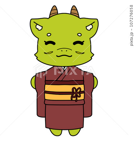 着物を着た龍のキャラクターのイラスト素材 107276058