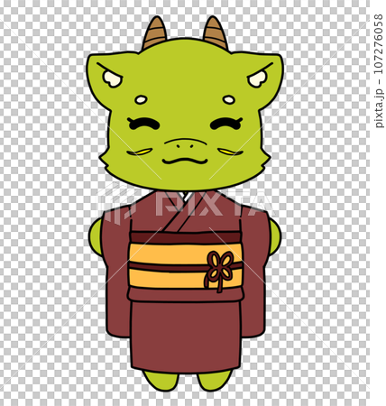 着物を着た龍のキャラクターのイラスト素材 107276058