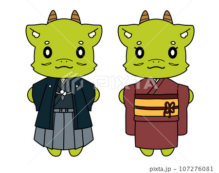 着物を着た龍のキャラクターのイラスト素材 107276081