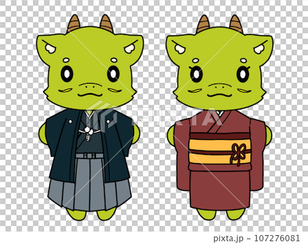 着物を着た龍のキャラクターのイラスト素材 107276081