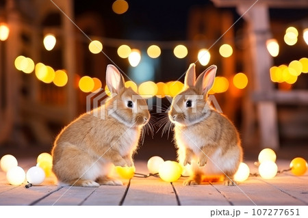 Close-up of cute rabbit with beautiful bokeh background, Generative AI illustration 107277651