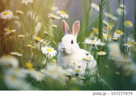 Close-up of cute rabbit with beautiful bokeh background, Generative AI illustration 107277674