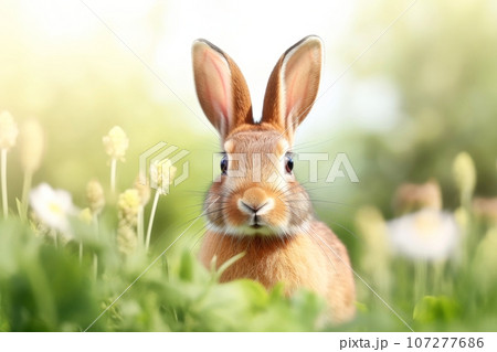 Close-up of cute rabbit with beautiful bokeh background, Generative AI illustration Close-up of cute rabbit with beautiful bokeh background, Generative AI illustration 107277686