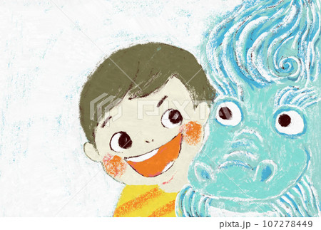 年賀状（白ベース）　微笑みあう龍と男の子 107278449