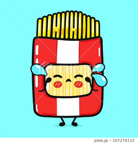 Crying Pack Spaghetti character. Vector hand drawn cartoon kawaii character illustration icon. Isolated on blue background. Sad Pack Spaghetti character concept Crying Pack Spaghetti character. Vector hand drawn cartoon kawaii character illustration icon. Isolated on blue background. Sad Pack Spaghetti character concept 107279122