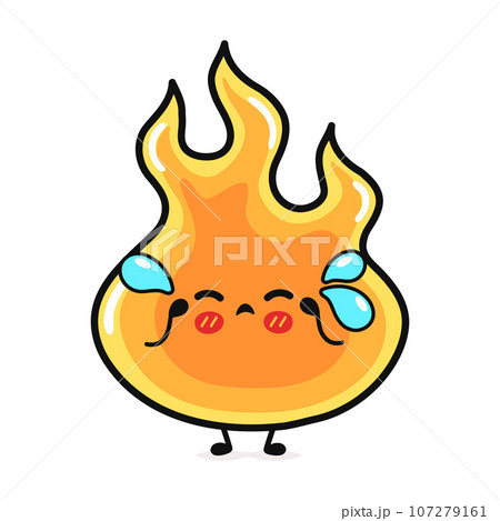 Crying Fire character. Vector hand drawn cartoon kawaii character illustration icon. Isolated on white background. Sad Fire character concept Crying Fire character. Vector hand drawn cartoon kawaii character illustration icon. Isolated on white background. Sad Fire character concept 107279161