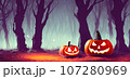 ハロウィン。暗い森とパンプキン（ジャックオーランタン）の背景　生成AI画像 107280969