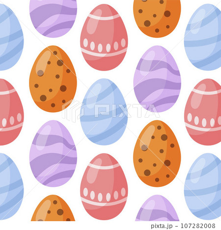 Easter eggs pattern seamless for Easter holidays on white background. Vector Illustration cartoon style design for invitations, prints, wrapping paper. 107282008