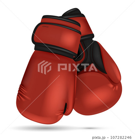 Color boxing gloves. Sport hands punch items for boxers equipment. 3d isolated objects utter vecto 107282246