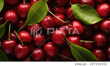 Many fresh perfect cherry in one heap with...のイラスト素材 [107282652] - PIXTA