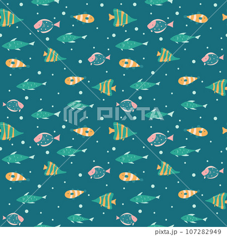 Seamless pattern with cute fishes. used in textile industry, paper, background, scrapbooking. 107282949