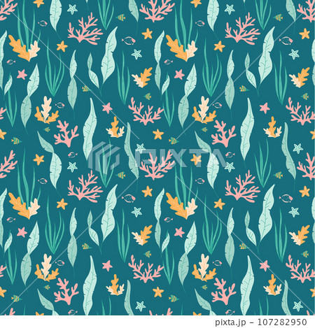 Sea underwater plants, ocean coral and aquatic kelp, algae 107282950